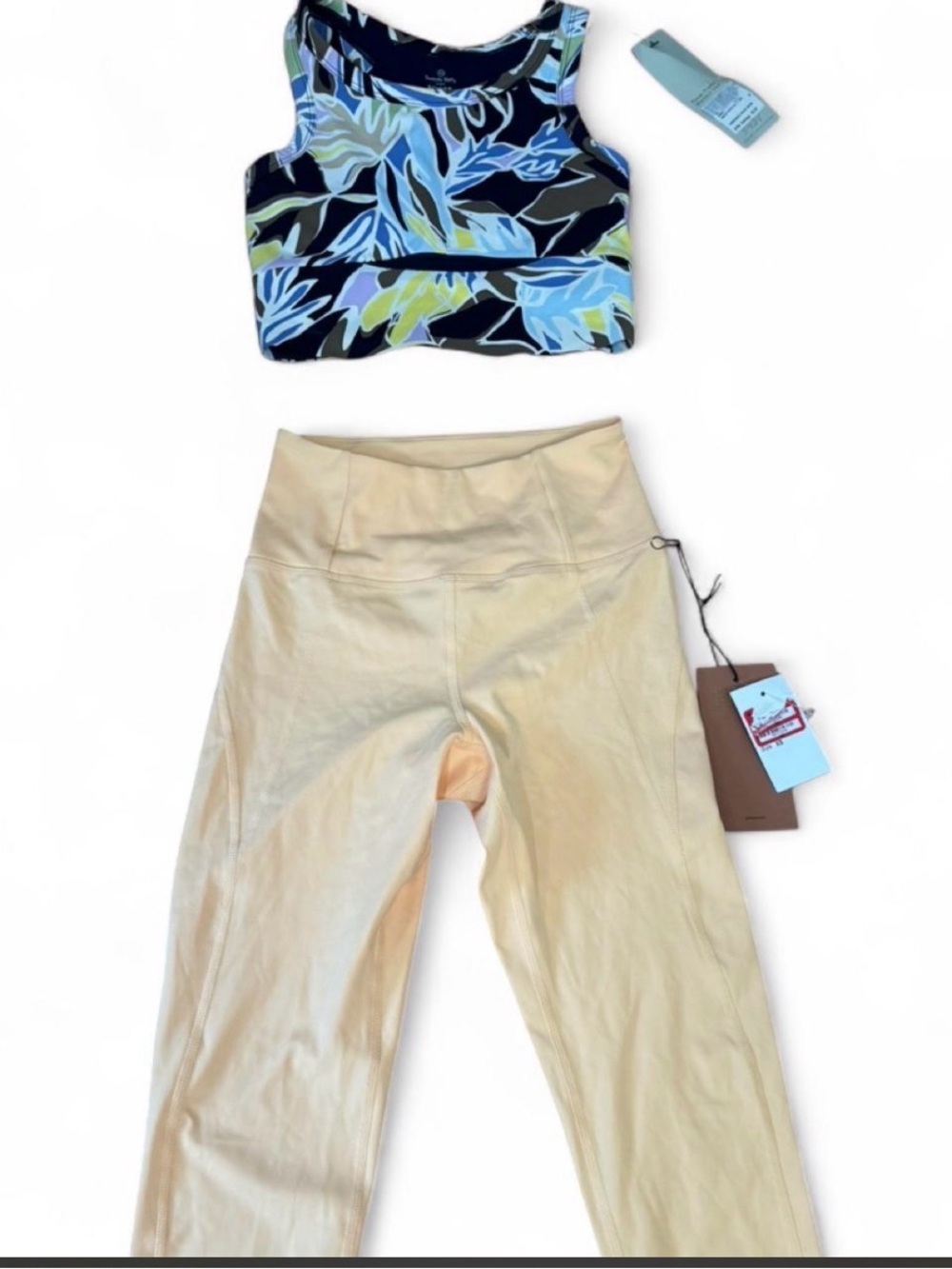 Sweaty Betty Leaf-Print Cropped Tank with Cream High-Waist Leggings